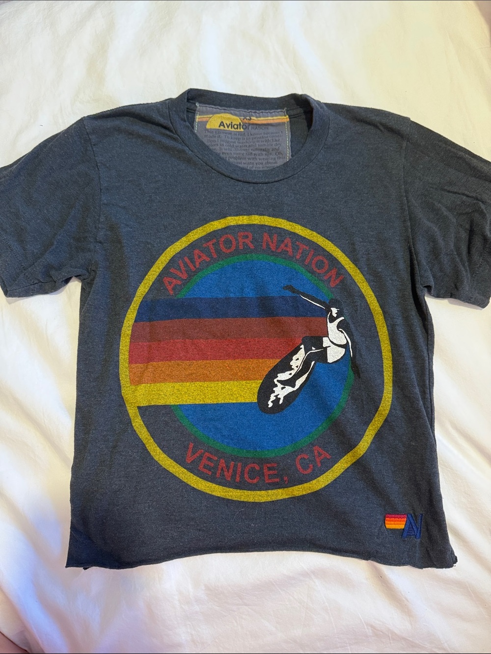 Aviator Nation Navy Venice Striped Graphic Tee